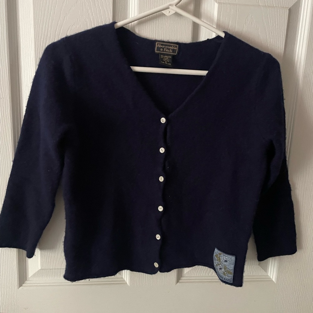 Abercrombie & Fitch Navy Lambswool Cardigan Sweater Size Small